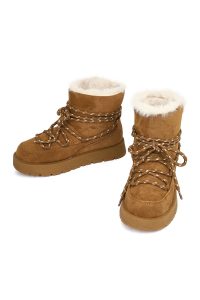 بوت تدی جیر زنانه قهوه‌ای بنددار لژدار دری مد