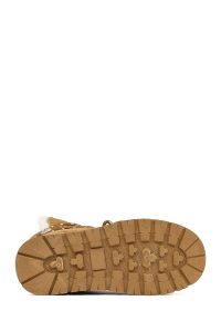 بوت تدی جیر زنانه قهوه‌ای بنددار لژدار دری مد