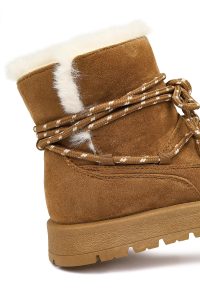 بوت تدی جیر زنانه قهوه‌ای بنددار لژدار دری مد