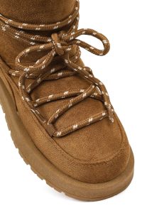 بوت تدی جیر زنانه قهوه‌ای بنددار لژدار دری مد