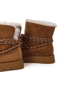 بوت تدی جیر زنانه قهوه‌ای بنددار لژدار دری مد