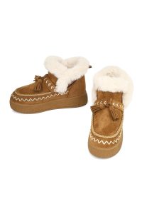 بوت تدی جیر زنانه قهوه‌ای منگوله‌دار لژدار دری مد