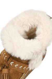 بوت تدی جیر زنانه قهوه‌ای منگوله‌دار لژدار دری مد