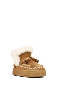 بوت تدی جیر زنانه قهوه‌ای منگوله‌دار لژدار دری مد