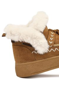 بوت تدی جیر زنانه قهوه‌ای منگوله‌دار لژدار دری مد