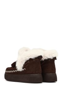 بوت تدی جیر زنانه قهوه‌ای منگوله‌دار لژدار دری مد