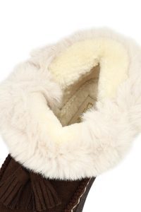 بوت تدی جیر زنانه قهوه‌ای منگوله‌دار لژدار دری مد