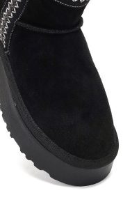 بوت تدی جیر زنانه مشکی زیره ضخیم طرح‌دار دری‌مد