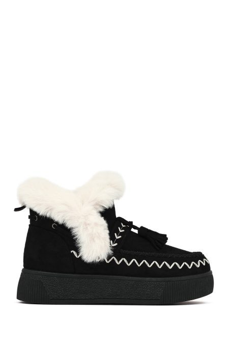 بوت تدی جیر زنانه مشکی منگوله‌دار لژدار دری مد