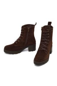 بوت جیر زنانه قهوه‌ای زیپ‌دار پاشنه ضخیم دری مد