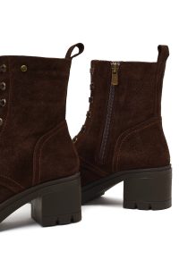 بوت جیر زنانه قهوه‌ای زیپ‌دار پاشنه ضخیم دری مد