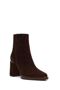 بوت جیر زنانه قهوه‌ای زیپ‌دار پاشنه ضخیم دری مد