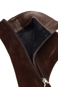 بوت جیر زنانه قهوه‌ای زیپ‌دار پاشنه ضخیم دری مد