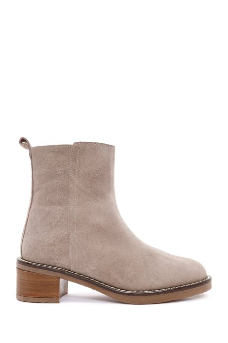 بوت زنانه جیر قهوه‌ای روشن پاشنه‌بلند زیپ‌دار دری مد