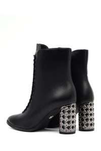 بوت زنانه مشکی بنددار زیپ‌دار پاشنه ضخیم دری مد