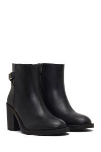 بوت زنانه مشکی زیپ‌دار پاشنه ضخیم دری مد