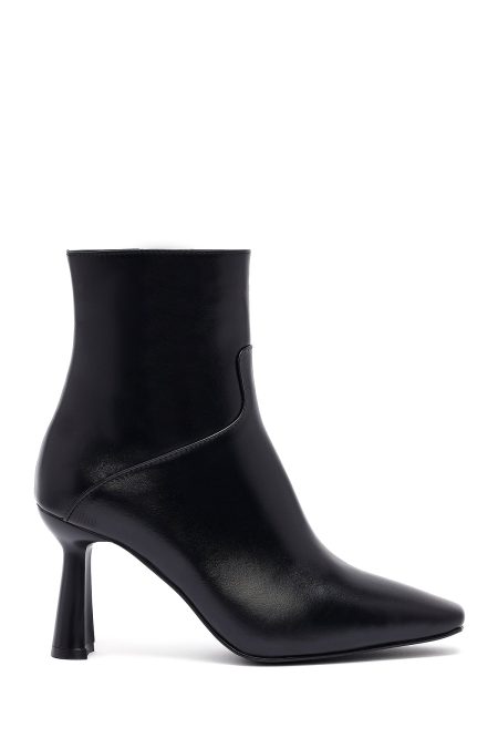 بوت زنانه چرمی مشکی پاشنه دار زیپ دار دری مد