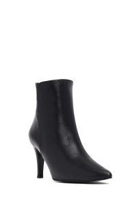 بوت زنانه چرمی مشکی پاشنه نازک زیپ دار دری مد