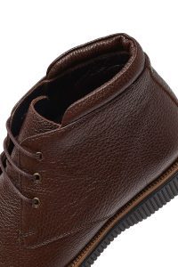 بوت مردانه چرمی قهوه‌ای بندی دری مد