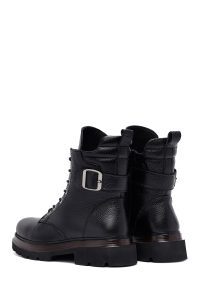 بوت پستال زنانه چرمی مشکی بند دار زیپ دار دری مد