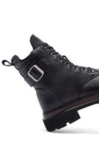 بوت پستال زنانه چرمی مشکی بند دار زیپ دار دری مد