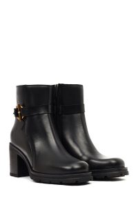 بوت چرمی زنانه مشکی زیپ‌دار پاشنه ضخیم دری مد