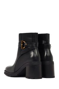 بوت چرمی زنانه مشکی زیپ‌دار پاشنه ضخیم دری مد