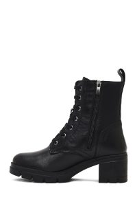 بوت چرمی زنانه مشکی زیپ‌دار پاشنه ضخیم دری مد