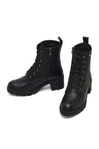 بوت چرمی زنانه مشکی زیپ‌دار پاشنه ضخیم دری مد