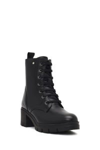 بوت چرمی زنانه مشکی زیپ‌دار پاشنه ضخیم دری مد