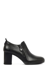 بوت چرمی زنانه مشکی پاشنه ضخیم دری مد