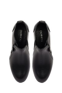 بوت چرمی زنانه مشکی پاشنه ضخیم دری مد