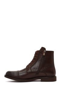 بوت چرمی مردانه قهوه‌ای بندی زیپ‌دار دری‌مد