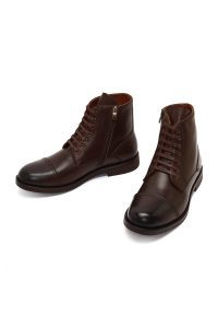 بوت چرمی مردانه قهوه‌ای بندی زیپ‌دار دری‌مد