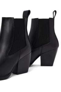 بوت چلسی زنانه چرمی مشکی پاشنه ضخیم دری مد