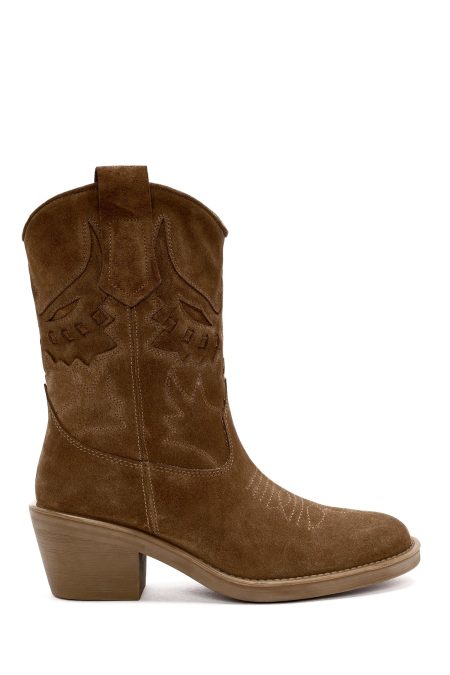 بوت کابوی زنانه جیر ویزون پاشنه ضخیم کوتاه دری مد