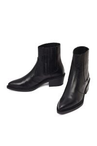 بوت کابویی چرمی زنانه مشکی پاشنه ضخیم کوتاه دری مد