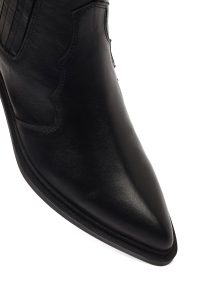 بوت کابویی چرمی زنانه مشکی پاشنه ضخیم کوتاه دری مد