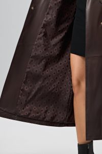 ترنچ کت چرمی زنانه قهوه ای کمربنددار Jenny X دری مد