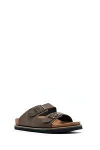 دمپایی مردانه نبوک زیتونی سگک‌دار دری مد