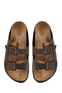 دمپایی مردانه نبوک زیتونی سگک‌دار دری مد