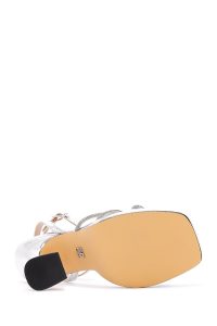 صندل زنانه نقره‌ای بندی پاشنه‌بلند ضخیم مجلسی دری مد