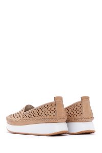 لوفر زنانه بژ پاشنه بلند چرم راحتی دری مد