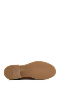 لوفر زنانه قهوه ای روشن نگین‌دار جیر چرم راحتی دری مد