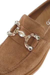 لوفر زنانه قهوه ای روشن نگین‌دار جیر چرم راحتی دری مد