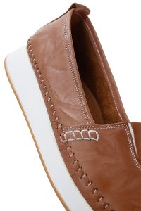 لوفر زنانه قهوه ای روشن پاشنه بلند چرم راحتی دری مد