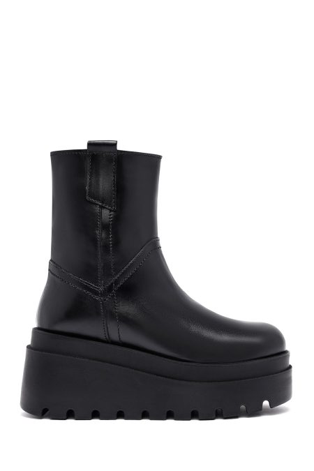 نیم بوت زنانه چرمی مشکی زیپ‌دار زیره‌ضخیم دری مد