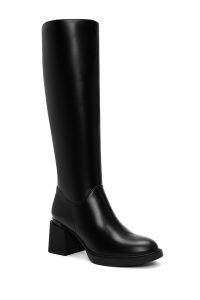 چکمه زنانه مشکی زیپ‌دار پاشنه پهن دری مد