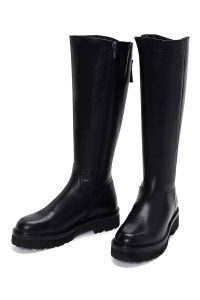 چکمه زنانه مشکی چرمی زیره ضخیم زیپ‌دار دری مد