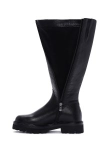 چکمه زنانه مشکی چرمی زیره ضخیم زیپ‌دار دری مد